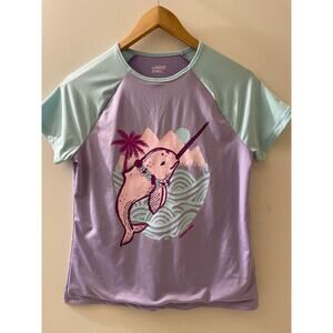 Lands' End Kids Size XL 14-16‎ Short Sleeve Rash Guard Sun Shirt Water Play